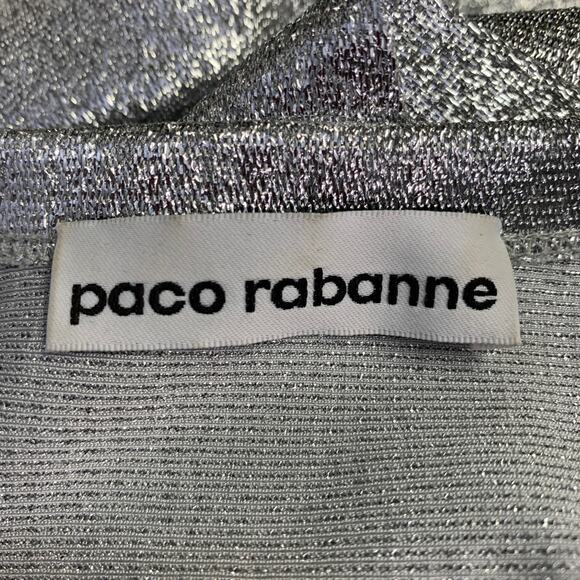 PACO RABANNE 4 Silver Viscose Blend Cap Sleeves Asymmetrical Midi Cocktail Dress - Picture 5 of 6